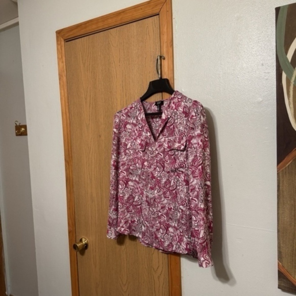 Jones New York Large Multi-Color w/Paisley Print Long Sleeve Blouse - EUC